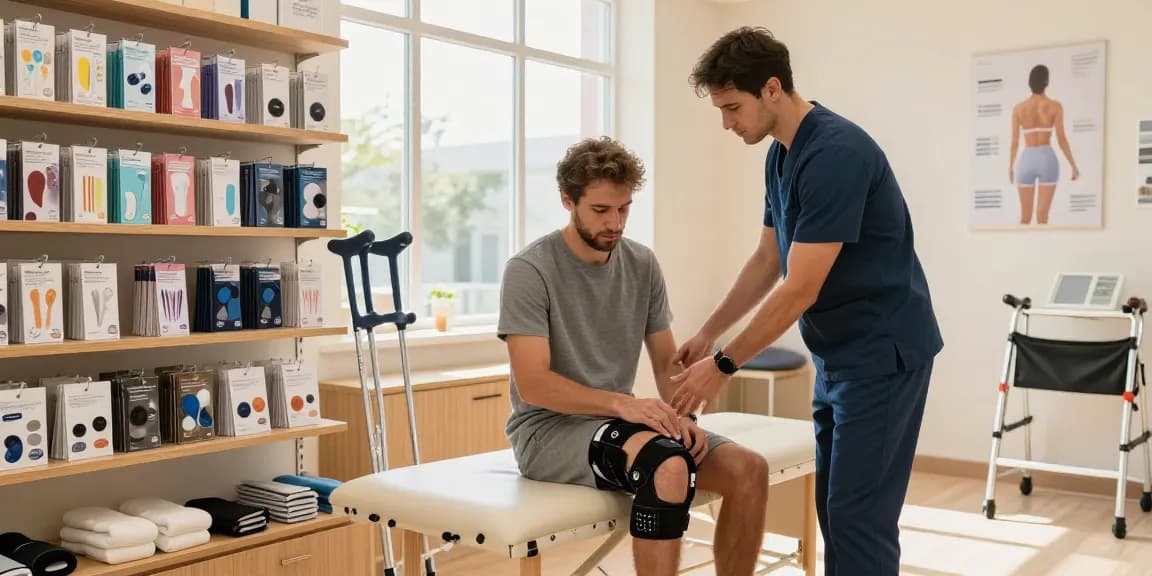 Orthopedic materials on display, featuring expert guidance on materiel orthopedique for injury recovery.