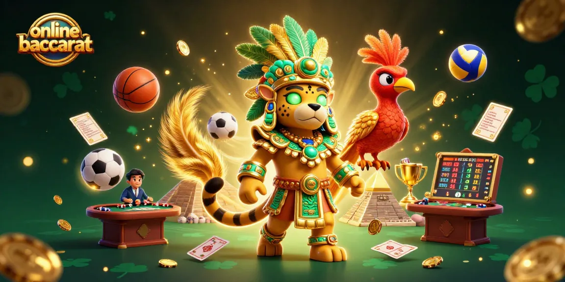 Engage with online baccarat featuring a 3D Mayan priest, vibrant colors, and dynamic game elements.